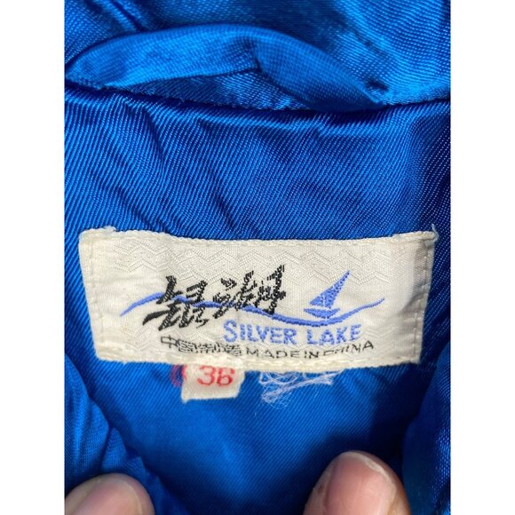 Vtg Silver Lake Duster Opera Coat Asian Style Satin Blue Size M - Picture 2 of 10